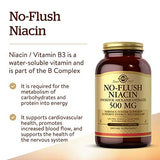 Solgar No-Flush Niacin 500 mg, 250 Vegetable Capsules - Cardiovascular Support - Supports Energy Metabolism - No-Flush Delivery - Vegan, Gluten Free, Dairy Free, Kosher - 250 Servings