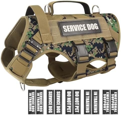 WINSEE Service Dog Vest Harness for Medium Dog, Tactical Working MOLLE Vest with 10 Pet Patches, No Pull Heavy Duty Harness for Training Hunting Walking
