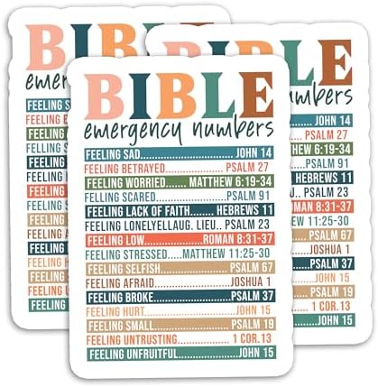 (3PCS) Bible Emergency Numbers Sticker Nutrition Facts Sticker Christian Faith Sticker, Bible Verse Sticker, Waterproof Vinyl Decal for Books Laptops Tumblers Water Bottles and More, Size 3" x 2.1"