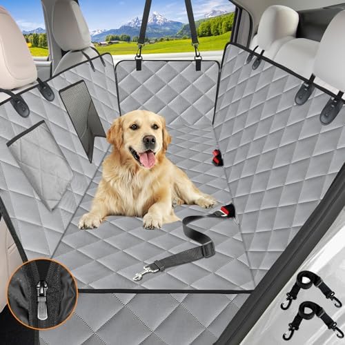Kytely Dog Car Seat Cover for Back Seat,Waterproof Hammock with Mesh Window, Anti-Scratch Nonslip Car Seat Protector for Dogs, 600D Heavy Duty Dog Seat Cover for Cars Trucks and Suvs Gray