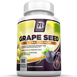 BRI Nutrition Grapeseed Extract - 400mg Maximum Strength 95% Proanthocyanidins Standardized Extract - Immune System Booster & Antioxidant for Heart, Brain, Bone & Skin Health - 90 Veggie Capsules