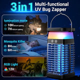 Bug Zapper Outdoor Indoor Mosquito Zapper Solar Fly Zapper Rechargeable Electric IP70 Waterproof Plug in with RGB Light & Reading Lamp for Patio Camping Home Backyard