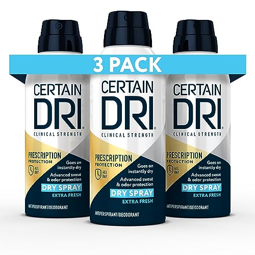 Certain Dri Prescription Strength Clinical Antiperspirant Dry Spray, Hyperhidrosis Treatment for Men & Women, Long-Lasting 72hr Protection, Whole Body Spray Deodorant, Fresh Scent, 4.2 oz, 3 Pack
