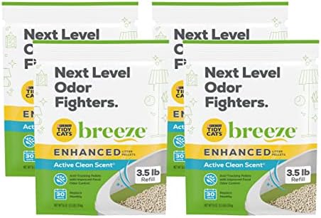 Purina Tidy Cats Breeze Enhanced Litter Pellets, Active Clean Scent, Anti-Tracking Pellets with Odor Control, for Tidy Cats Breeze Litter System, 3.5 LB Bag (Pack of 4)