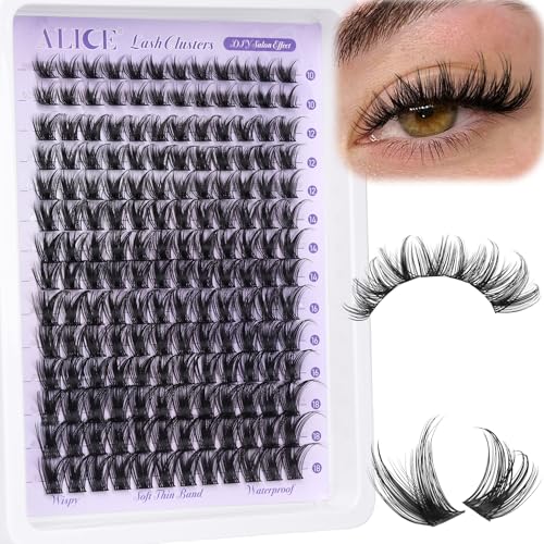 ALICE Lash Clusters Wispy Cluster Eyelash Extensions 168pcs Fluffy Individual Lashes 10-18mm Waterproof Natural Lash Extension DIY Cluster Lashes with Soft Thin Band