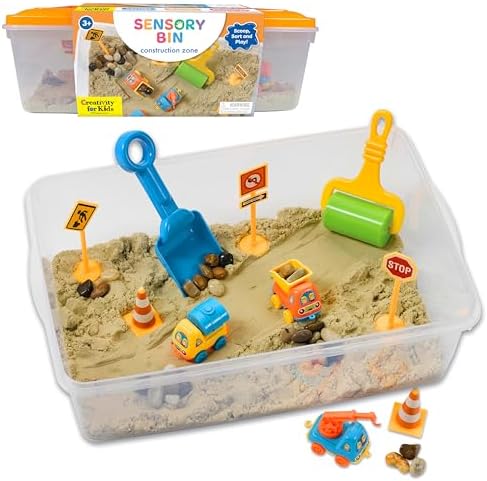 Creativity for Kids Sensory Bin: Construction Zone Playset - Preschool Learning Activities, Excavator Toys for Boys Ages 3-5+, Outdoor Toys and Gifts for Kids