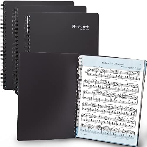 Sheet Music Folder (3 Pack, Black) – 40 Sleeves Display 80 Pages Spiral Binder Organizer for Music Stand – Fits Letter Size 8.5 x 11 Inch – Direct Page Writing with Detachable Name Tag