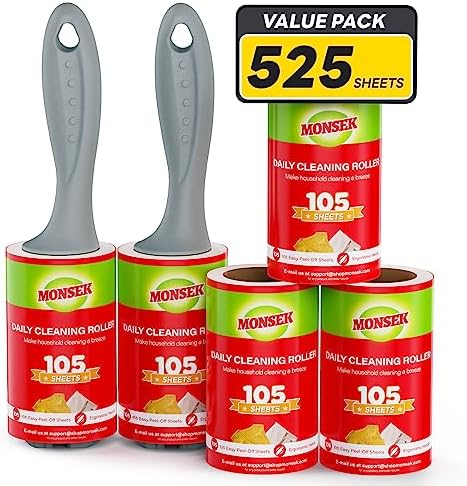 Lint Rollers 525 Sheets Mega Value Set, 4X Extra Sticky Lint Roller for Pet Hair, Pet Hair Remover with 2 Upgraded Handle 5 Rollers, Portable Lint Remover for Clothes, Furniture, Dog & Cat Hair