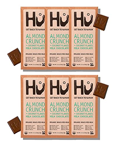 Hu Grass-Fed Milk Chocolate Bars Almond Coconut Crunch | Natural Ingredients, Organic Milk, Gluten Free, Paleo, Non GMO, Fair Trade Delicious Chocolate | 6 Pack | 2.1oz Each