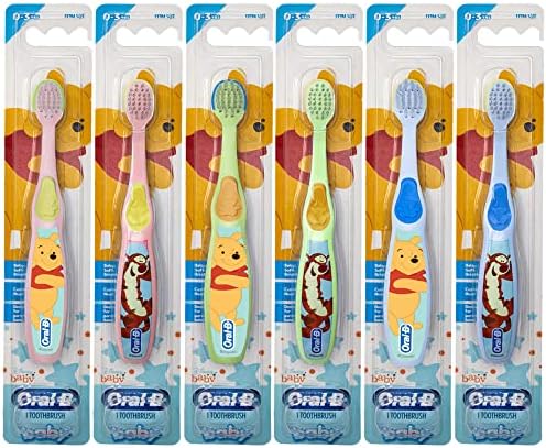 Oral-B Baby Manual Toothbrush, Pooh Characters, 0-3 Years Old, Extra Soft (Characters Vary) - Pack of 6