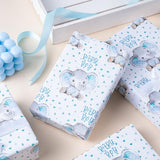 WRAPAHOLIC Baby Boy Wrapping Paper - Mini Roll - 17 Inch X 33 Feet - Adorable Blue Elephant Design for Baby Shower, Party, Holiday