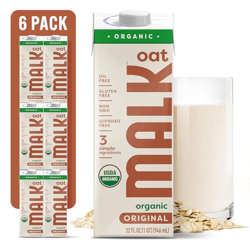MALK Oat Milk Unsweetened (32oz, Pack of 6) - Shelf Stable Organic Oat Milk, Non GMO, Dairy Free, Vegan, Plant Based, No Gums or Fillers - Malk Oatmilk for Smoothies, Cereal, Creamy Lattes, Coffee