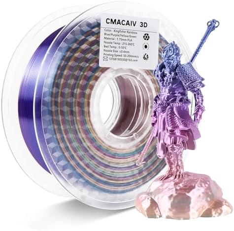 2025 Upgrade S-Series Silk PLA 3D Printer Filament, Shiny Multicolor Rainbow PLA Filament 1.75mm, Spiral Random Change PLA 3D Printing Filament for Most FDM, Kingfisher +/-0.02mm, 1kg/2.2lb