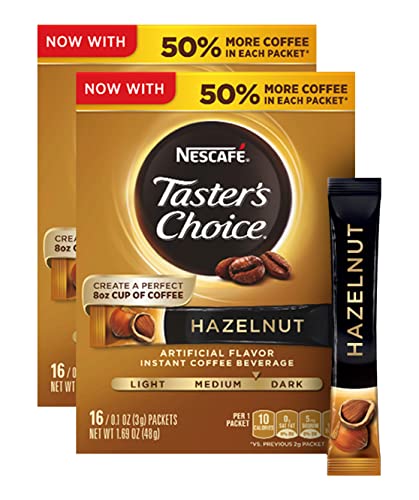 Nescafé, Taster's Choice, Instant Coffee Beverage, Hazelnut, 16 Packets, 0.1 oz (3 g) Each - 2pc
