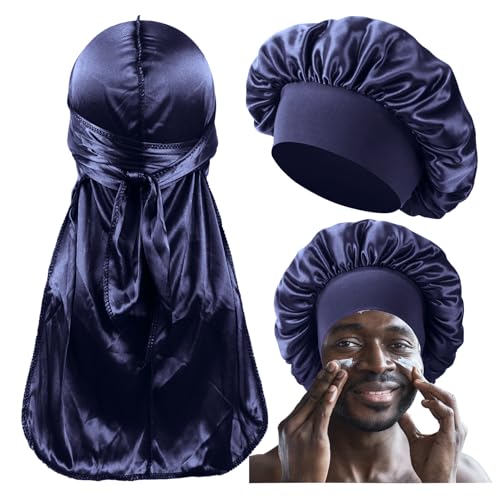 Bonnet for Men,Silk Bonnet for Men for Sleeping,Matching Durag and Bonnets Set for Couples,Mens Bonnet for Curly Hair,Braids