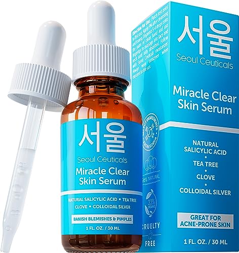 SeoulCeuticals Korean Acne Serum, Skin Care Treatment for Acne Prone Skin - Rapid Action Salicylic Acid, Tea Tree & Clove For Even Skin Tone 1oz