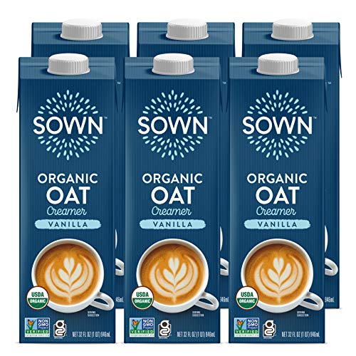 SOWN Organic Oat Creamer Vanilla - Barista Oat Milk Non Dairy Coffee Creamer - Plant Based, Dairy-Free, Vegan, Gluten-Free, Non-GMO, Shelf Stable - 32oz (Pack of 6)