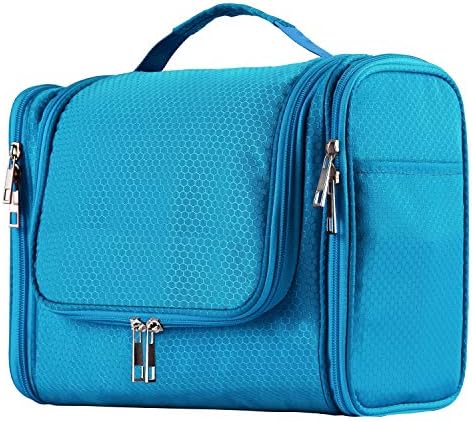 Buruis Large Capacity Toiletry Bag for Women and Men, Hanging Toiletry Organizer Cosmetics Makeup Bag, Water-resistant Dopp kit Shaving Bag for Full Sized Toiletries, Travel Essentials (Light Blue)