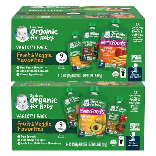 Gerber 2nd Foods Organic for Baby Puree Blend Pouches Variety Pack, Fruit & Veggie Favorites (Variety)