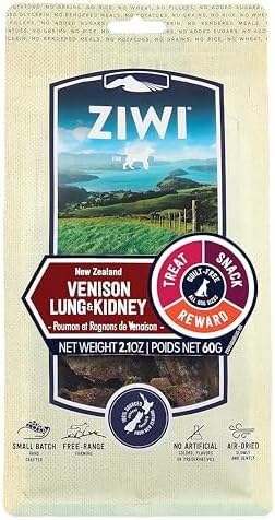 ZIWI Dog Chews and Treats – Venison Lung & Kidney - All Natural, Air-Dried, Single Protein, Grain-Free, High-Value Treat, Snack, Reward 2.1 Ounce (Pack of 1)
