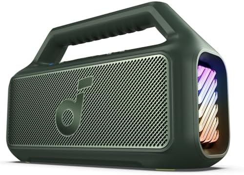 Soundcore Boom 2 Outdoor Speaker, 80W, Subwoofer, BassUp 2.0, 24H Playtime, IPX7 Waterproof, Floatable, RGB Lights, USB-C, Custom EQ, Bluetooth 5.3, Portable for Outdoors, Camping, Beach (Renewed)