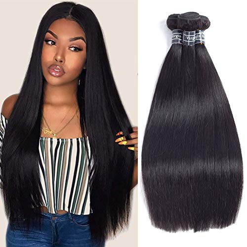 Amella Hair Brazilian Virgin Straight Hair Bundles 20 20 20 Inches 10A Unprocessed Straight Weave Hair Human Bundles Double Wefts Natural Black Color Mixed Length Human Hair Extensions
