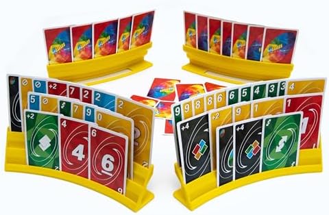 Card Holders for Playing Cards - 4 Pack Playing Card Holder for Kids and Adults,Stackable Storage Game Card Tray for Arthritis Patients with a Travel Pouch (Yellow)