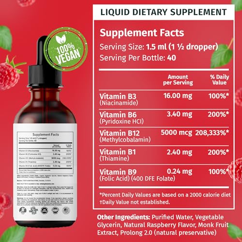 (2 Pack) Vitamin B12 Liquid Drops, Vitamin B Complex, Vegan B12 Sublingual 5000 mcg with Vitamin B6, Liquid B12 Methylcobalamin Supports Energy, Brain & Heart with 27,200 mcg Per Serving, 80 Servings