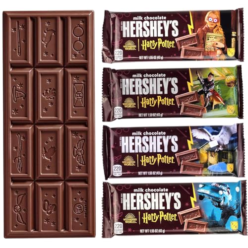 Hershey Milk Chocolate Harry Potter Holiday Candy Bars - Individually Wrapped Full Size Candy Bars Limited Edition Designs for Kids and Adults, Gluten Free - (4 Count)