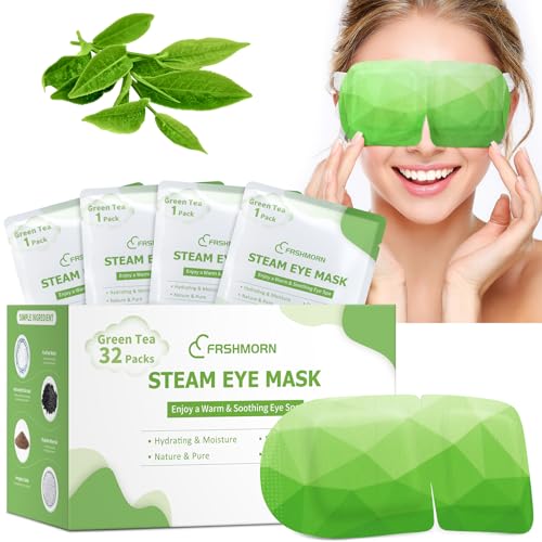 Steam Eye Mask, Heated Eye Mask for Sleep, Warm Compress for Eyes, Self Heating Disposal Eye Mask Comfortable Sleep Mask for Home, Office, Spa, Travel Essentials (Green Tea, 32 Packs)