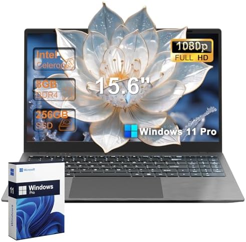 2025 Laptop Computer 15 15.6 Inch FHD 1080p, Windows 11 Pro, 8GB DDR4 RAM, 256GB SSD, Dual-Core Intel Celeron(Up to 2.6 GHz), Bluetooth5.0, HDMI, Numeric Keypad, For School College Students Business