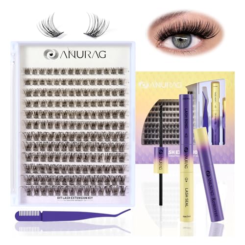 ANURAG Lash Clusters Kit 9-17mm 168PCS Volume Wispy Eyelash Clusters Kit D Curl - WideSpan DIY Eyelash Extension Kit Cat Eye Lashes with 0.05mm Ultra-Thin Black Band