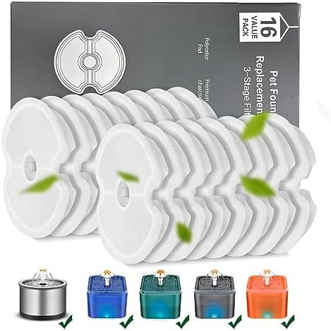 Cat Water Fountain Filters, Multiple Filtration Pet Water Fountain Replacement Filter,8 or 12 Packs of Cotton Activated Carbon Cat Fountain Filters (Filter 16 pack)