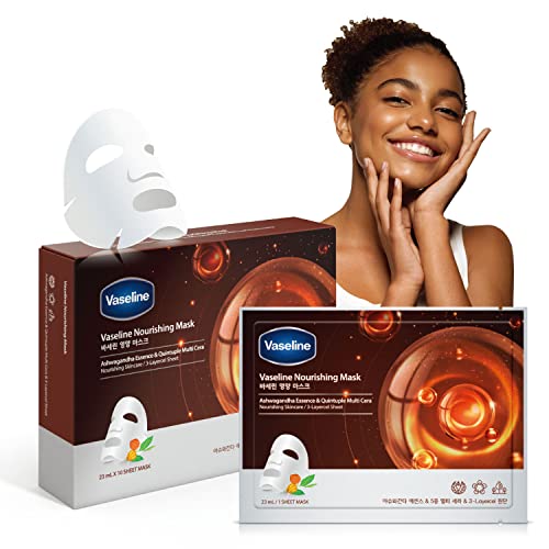 Vaseline Face Facial Mask Sheet Skin Care Essence, HYDRATION RETENTION, SKIN BARRIER REINFORCEMENT [Made in Korea] 10 Count (10 Count, Nourishing)