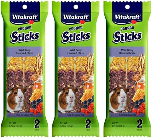 Vitakraft Crunch Sticks Guinea Pig Chewable Treats - Wild Berry and Honey - Supports Healthy Teeth - Multi Pack of 6 Sticks