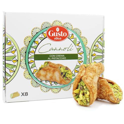 GUSTO ETNA Sicilian Cannoli filled with Pistachio Cream, 8 Pieces, Mini Cannoli in Gift Box with Pistachio Butter, Crunchy Sweet Delicacy from Bronte, Sicily, Italian Biscotti Cookies, From Italy