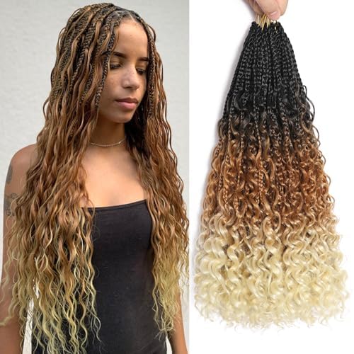 24 Inch Goddess Box Braids Crochet Hair Ombre Blonde Boho Braids Crochet Hair 7packs Crochet Braids With Curly Ends Three Tone Ombre Crochet Boho Braids Pre Looped Goddess Braids Crochrt Hair