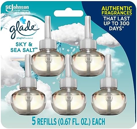 Glade PlugIns Refills Air Freshener, Scented and Essential Oils for Home and Bathroom, Sky & Sea Salt, 3.35 Fl Oz, 5 Count