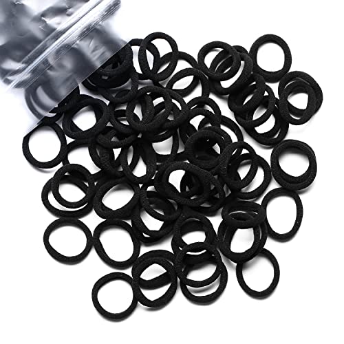 WANBY Hair Ties Mini Seamless Black Hair Bands Soft Elastics Ponytail Holders Hair Ties (200 Pcs)