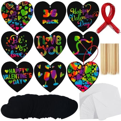 JOYIN 60 Packs Scratch Heart Cards for Kids Magic Color Scratch Paper Heart Rainbow Cards, Crafts and Art Classroom Exchange, Party Favors