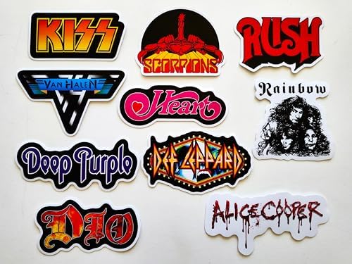 Metal/Hard Rock Sticker Pack (10 Stickers) Set 2 Rainbow dio def deep Rush Heart Van Scorpions Alice kiss Leppard Purple Halen Cooper