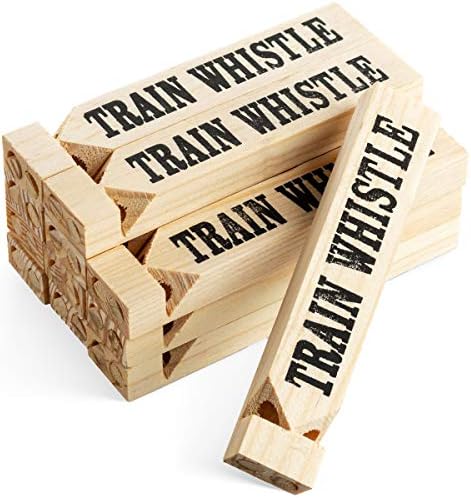 Wooden Train Whistles (Pack of 12) - Wood Train Whistle for Kids, Train Party Favors, Theme Birthday Decorations, Noisemakers, Goodie Bag Filler, Small Game Prizes, Stocking Stuffers