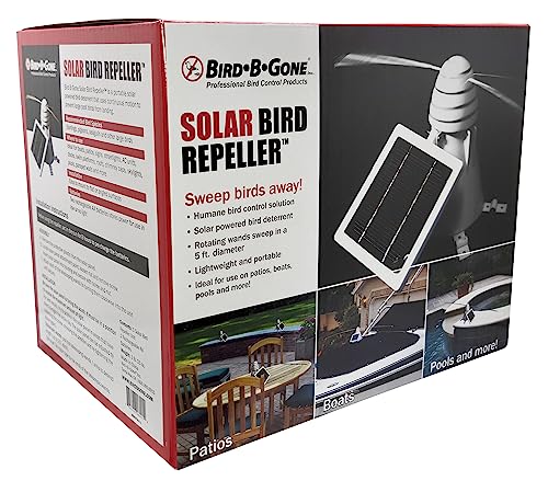 Bird B Gone - Solar Bird Repeller - Spinning Bird Deterrent with Telescoping Arms - Prevents Birds from Landing - Humane Repellent - Portable Design - for Boats, Patios, AC Units, Etc - Solar Powered