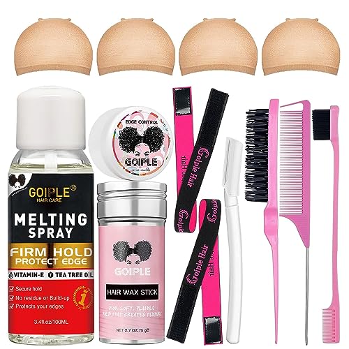 Lace Melting Spray Glue-Less Hair Adhesive for Wigs, Lace Bond Adhesive Spray Wig Melting Spray for Closure Front Extensions, Melting Spray for Lace Wigs Natural Finishing Hold Protect Edge Kit