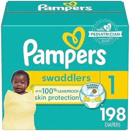 Pampers Swaddlers Diapers - Size 1, One Month Supply (198 Count), Ultra Soft Disposable Baby Diapers