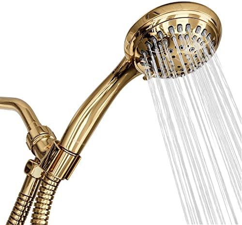 Luxury Spa: ImperialShine Gold Hand Held Shower Head, 4.5 inch 6 Spray Setting Handheld Showerhead with Extra-Long Hose, Experience Comfort and Elegance (Polished Brass/ImperialShine Gold)
