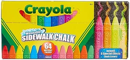 Crayola Ultimate Washable Chalk Collection (64ct), Bulk Sidewalk Chalk, Outdoor Chalk for Kids, Anti-Roll Sticks, School Supplies