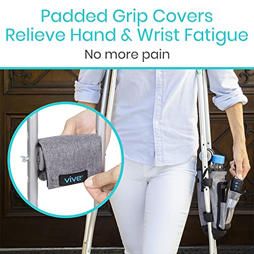 Vive Crutch Accessories Bag and Hand Grip Cushions, Water-Resistant Premium Pouch for Crutches, with Drink Holder Phone Holder, 3 Pockets, Lightweight