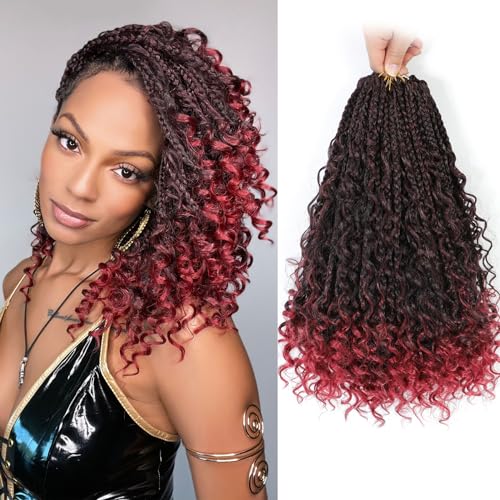 Karida 9 Packs Goddess Box Braids Crochet Hair 10 inch, Crochet Braids With Curly Ends, Pre-Looped Boho Box Braids Crochet Hair For Black Women (10 Inch, TBug#)