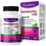 Resveratrol 1,480MG with Quercetin 90 Capsules - Vegan Trans-Resveratrol Antioxidants for Healthy Aging, Immune System, Cardiovascular & Joint Support - Improving Fatigue, Memory and Brain Function